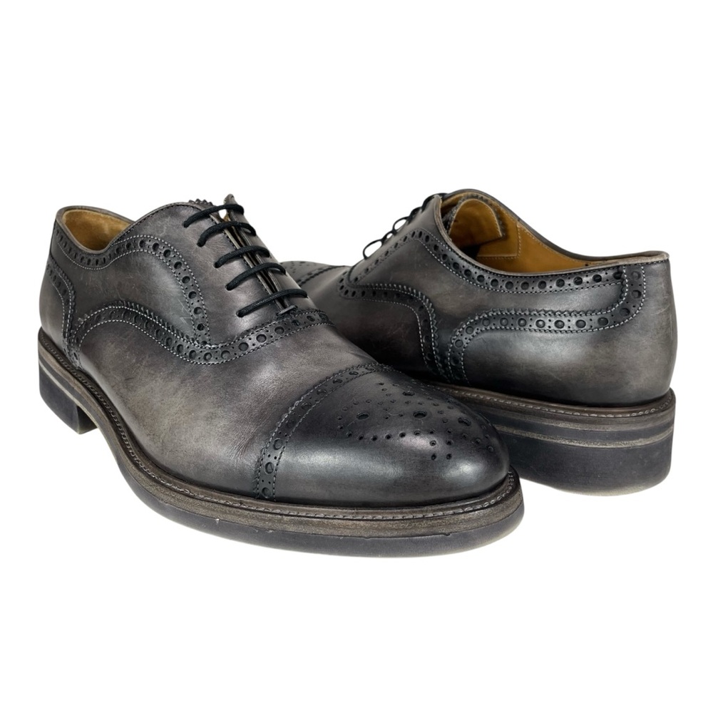 Magnanni Men’s 10.5 Gray Black Leather Cap Toe Brogue Oxford Dress Shoes
